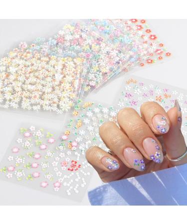 30 Sheets Colorful 3D Flower Nail Art Stickers | Self Adhesive Daisy & Heart Designs | Spring DIY Nail Decorations for Men & Women - Buy Online on GoSupps.com