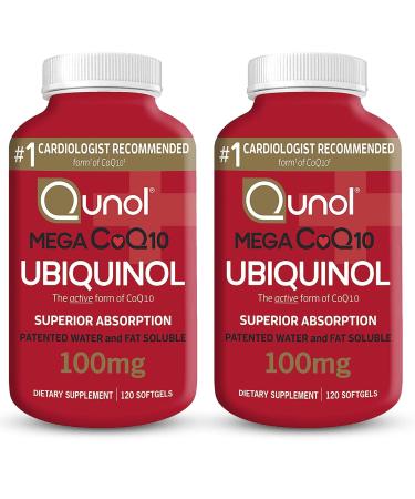 Qunol Mega Ubiquinol CoQ10 100mg, Superior Absorption, Patented Water and Fat Soluble Natural Supplement Form of Coenzyme Q10, Antioxidant for Heart Health, 240 Count Softgels, 120 Count (Pack of 2) 240.0 Servings (Pack of 2)
