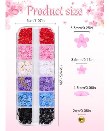 3D Colorful Flower Nail Charms | Acrylic Rhinestone Decorations | Kalolary Nail Art Studs | Gold Silver Caviar Beads | Women Girls | 12 Grids/Box - Buy Online on GoSupps.com