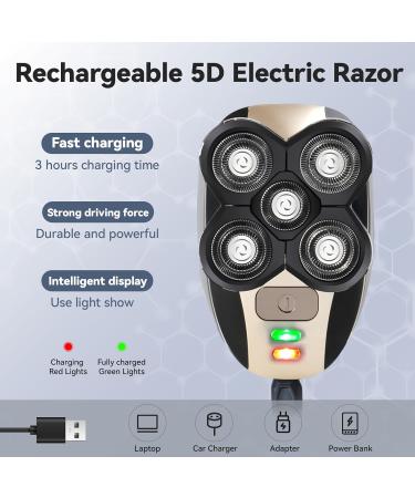 Premium 5-in-1 Electric Head Shaver for Bald Men - Rechargeable Razor Hair Clipper & Nose Trimmer - Ideal Travel Gift (Gold & Black - Buy Online on GoSupps.com