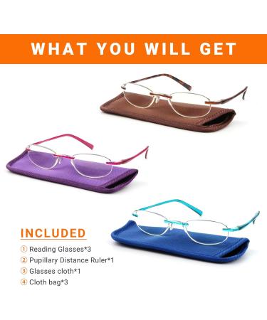 EFE Unbreakable Reading Glasses for Women - Rimless Frameless Blue Light Blocking Lightweight - 3 Pack Mixcolor (3.0x - Buy Online on GoSupps.com