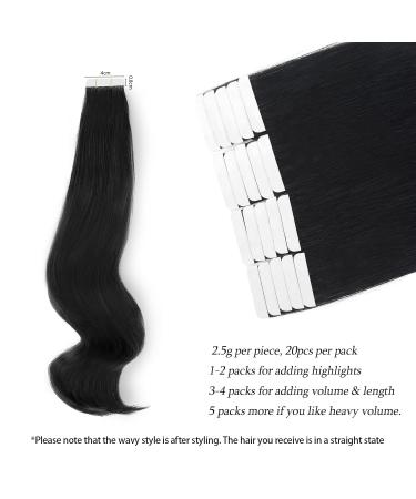 AB Amazing Beauty Hair Tape Extensions - Real Remy Human Hair Semi-Permanent Invisible & Reusable - 50g 20 Pieces 35cm Black #1 - Buy Online on GoSupps.com