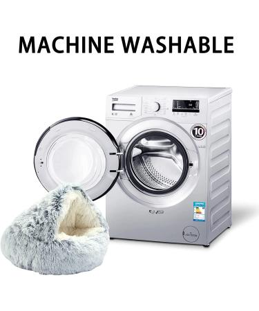 Plush Hooded Cat Bed with Blanket - Round Burrowing Cave Design for Small Dogs/Cats - Machine Washable, Slip Resistant - Ultra Soft Cushion - 24x24 inch Grey - Buy Online on GoSupps.com