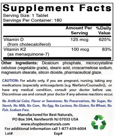 Best Naturals Vitamin B-12 6000 mcg & Vitamin K2 (MK7) with D3 - Buy Online on GoSupps.com