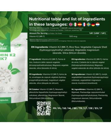 RP Vitamin K2 MK7 500 g Capsules - 60 Vegan Capsules | Bioactive GMO-Free Gluten-Free Allergen-Free | Made in ISO-Licensed Facilities - Buy Online on GoSupps.com