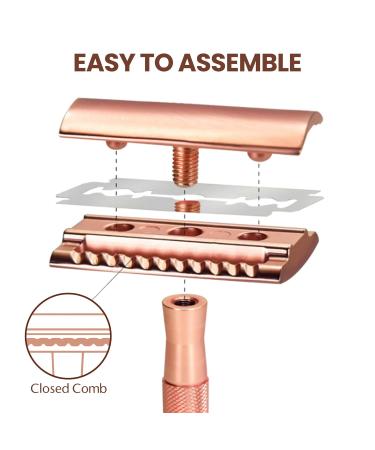 Eco-Friendly Double Edge Safety Razor - Reusable Metal Razor for Men & Women | 10 Blades Included | Plastic-Free Rose Gold Design - Buy Online on GoSupps.com