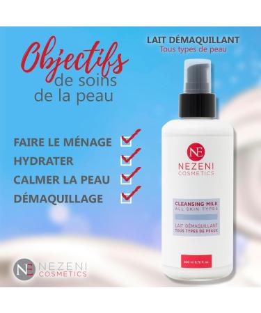 Nezeni Lait Nettoyant Visage D maquillant pour Tous Types de Peaux et Peaux Sensibles 200 ml | 4 ingr dients actifs | V g talien | FAIBLE EN CONSERVATEURS - Buy Online on GoSupps.com