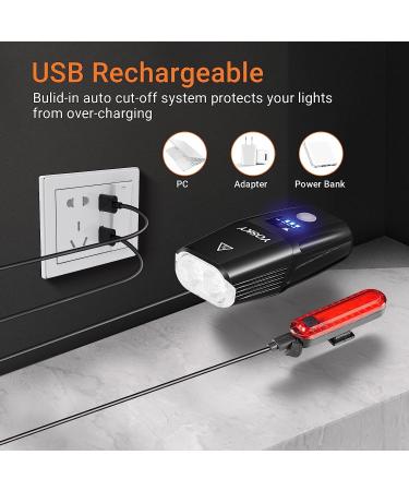 Yosky USB Rechargeable Bike Light Set - 1000 Lumens Front and Back Lights for Night Riding - Super Bright Headlight and Tail Light for Adults, Kids, Men, Women - Buy Online on GoSupps.com