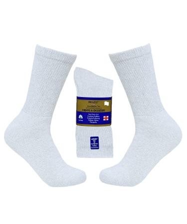 Braziz Diabetic Socks 12 Pairs Non-Binding Cushion Cotton Diabetic Crew Socks Men's Women s White  Black  Grey 3 Pairs White 13-15