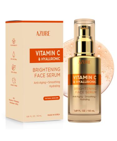 Azure Vitamin C Serum for Face with Hyaluronic Acid Hydrating & Revitalizing Formula For Dry, Dull, Aging Skin Dermatologist Tested, Anti-Aging, Korean Skin Care Vegan Clean Beauty 1.69 Fl Oz Vitamin C & Hyaluronic