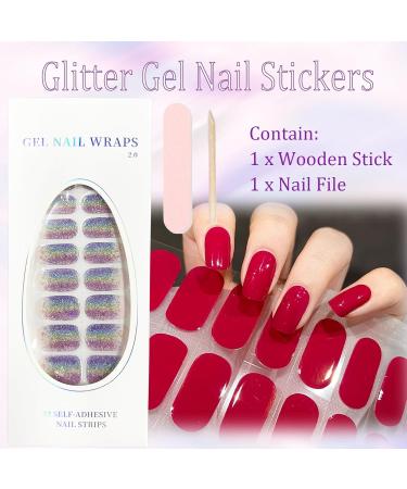 Gel Nail Strips Gel Nail Stickers 20 Stickers Gel Nail Wraps Soft Self Upgrade Full-Cured Gel Nail Strips Adhesive Gel Nail Stickers Salon Lasting for 15 Days Gel Nail Strips No Need UV/LED Lamp (Red) - Buy Online on GoSupps.com
