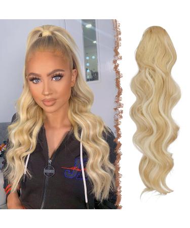 Feshfen ponytail hair part hair extension with cord strain ponytail extension synthetic wavy curly curly blond blonde bleach blonde ponytail extension for women 60cm 60 cm blonde bleach blonde