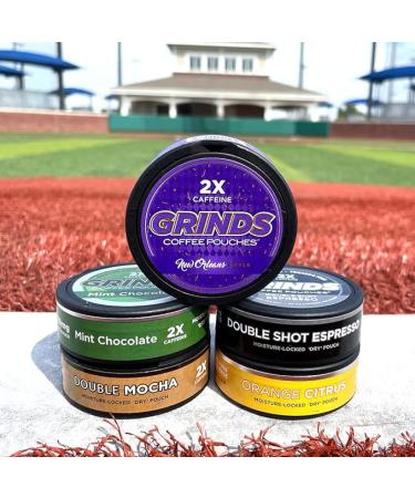 GRINDS Coffee Pouches 5-Pack | Double Mocha  Mint Choc  Double Shot Espresso  New Orleans  Orange Citrus | 2X Caffeine | Tobacco & Nicotine Free | 1 Pouch = 1/2 Cup Energy - Buy Online on GoSupps.com