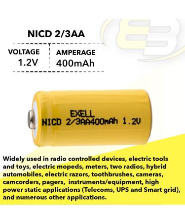 Exell Battery 3-PACK 1.2V 2/3 AA 400mAh NiCD Rechargeable Compatible with Dust Busters Electric Mopeds RC Devices & More | International Shipping - Buy Online on GoSupps.com