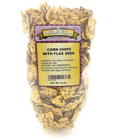 Corn Chips with Flax Seed, Healthy Snacks, Bulk Size (1 lb. Resealable Zip Lock Stand Up Bag)