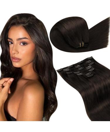 Laavoo brown extensions clip in real hair clip in remy real hair extensions clips 55cm straight hair extension clip in brown real hair extensions double tress real hair clip extensions 105g 55cm-105g 1.2#2