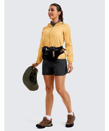 CRZ YOGA Women's Lightweight Hiking Shorts 4'' - Mid Rise Stretch Athletic Outdoor Golf Shorts with Zip Pockets - Medium Ink Gray - Buy Online on GoSupps.com