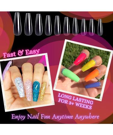 Gel X Nail Kit - 2 in 1 Nail Glue & Base Coat, 500 Coffin Nail Tips, UV Lamp - All-in-One Gel Nail Set (Clear & Apricot Color) - Buy Online on GoSupps.com