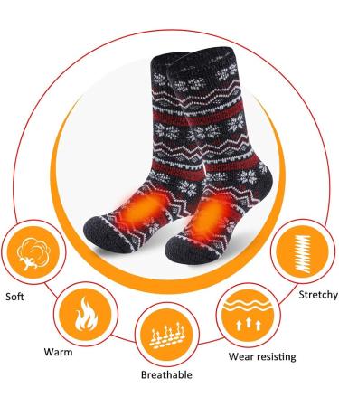 Sunew Winter Thermal Socks 2 Pack - Insulated Heat Thick Crew Socks for Men & Women - Snowflake Wave Stripes Design - Black- Medium - Buy Online on GoSupps.com