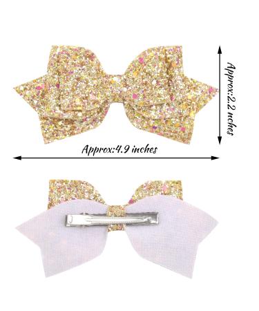 12 Large Glitter Hair Bows - 5 Inch Gold Sequins Clips for Girls, Teens, Women - Buy Online on GoSupps.com