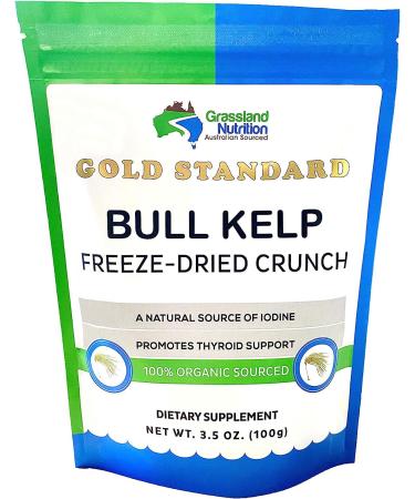 Grassland Nutrition Organic Bull Kelp Crunch (Durvillaea potatorum) 3.5 OZ - Natural Iodine for Thyroid Support sustainably Wild harvested No GMOs and Vegan Friendly