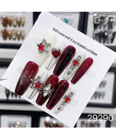 Nail Tips False Nails Tips Art Press on Nails Hand Made Fake Nails Painting Alloy Chain Decor Luxury Magic Mirror Power Design Punk Press On Nails(29290 S)