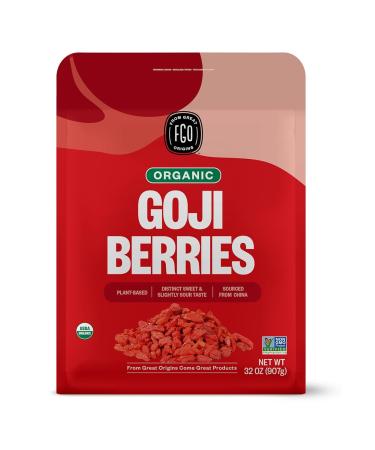 Organic Goji Berries | Large & Chewy | Every Batch Lab-Tested | 32oz Resealable Kraft Bag | 100% Raw From Ningxia | by FGO 2 Pound (Pack of 1)