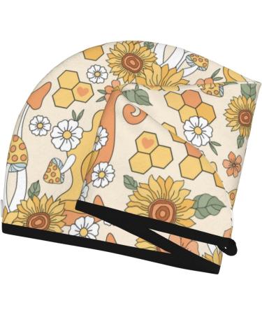 Groovy Hippie Flower Mushrooms Hair Towel - Super Absorbent Coral Velvet Quick Dry Wrap for Long Curly & Thick Hair - Buy Online on GoSupps.com