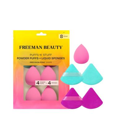 Freeman Puffs N' Stuff Powder Puffs + Liquid Sponges Set Makeup Blending Sponges & Powder Puffs For Foundation Concealer & Setting Powder Vegan & Cruelty Free 8 Count