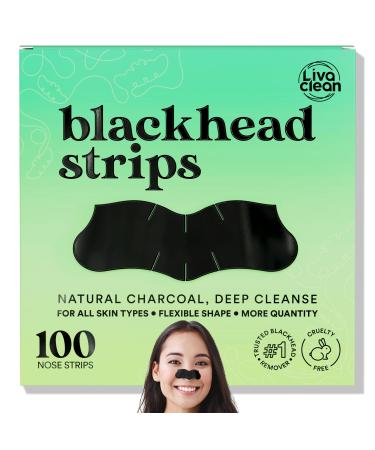 (100 Strips) LivaClean Charcoal Blackhead Remover - Pore Strips for Face Nose Pore Strip Pore Strips Nose Black Head Remover for Nose Blackhead Remover Strip Black Head Nose Strips