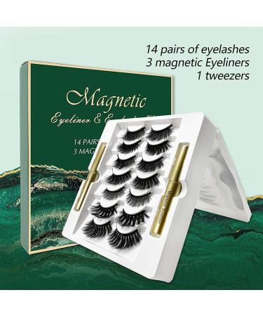 Rechoo Magnetic Lashes Kit - 14 Pairs Natural False Eyelashes with Magnetic Eyeliner, Applicator, and Tweezers - Reusable 3D Magnetic Lashes - Daily & Nature - Buy Online on GoSupps.com