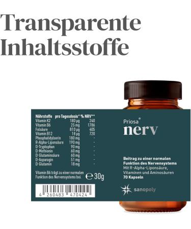 Sanopoly Priosa Nerve I 70 Capsules | Vitamin B6 & B12 for Nervous System Support | Premium Dietary Supplement - Buy Online on GoSupps.com