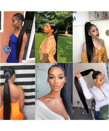 Ponytail Extensions Human Hair Ponytail Extension Drawstring Straight Ponytail Hairpiece Brazilian Remy Hair Ponytail Clip in Straight Ponytail Hair Extension for Women for Women (Color : Natural Col 16inches Natural Color - Buy Online on GoSupps.com