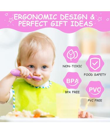 Vicloon Baby Fork and Spoon Set - 2Pcs Silicone Weaning Spoon for Self Feeding - Easy Grip Toddler Cutlery Kit in Purple - Buy Online on GoSupps.com