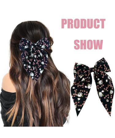 Floral Hair Bows Set - Women/Girls Barrettes Clips - Hair Accessories in White/Pink/Blue/Black (4pcs) - Buy Online on GoSupps.com