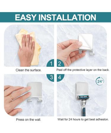 Leryati Stainless Steel Razor Holder Set - 4 Pack Drill-Free Self-Adhesive Shower Hangers for Bathroom & Kitchen - Silver - Buy Online on GoSupps.com