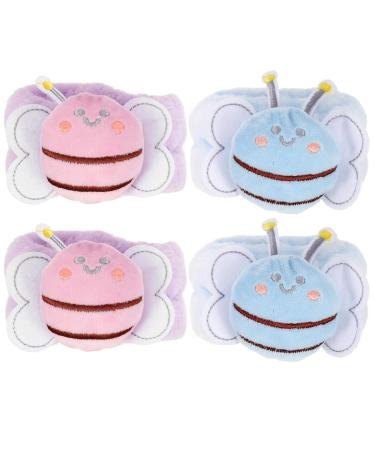SHERCHPRY 4pi ces Bracelets De Spa Flanelle Pour Lavage Du Visage Lot De Bracelets Abeille Absorbant Eau Et Confortables