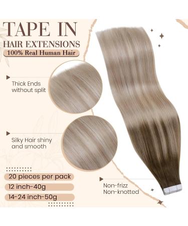 Buy Hetto Tape In Extensions | Real Remy Hair Balayage #8/18/60 - Silky Light Brown to Platinum Blonde - 50cm - Buy Online on GoSupps.com