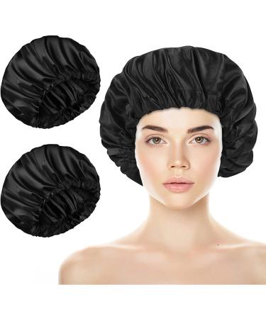 2 pieces shower cap women with wide elastic band bonnet sleep cap elastic hat soft sleeping head cover for the night