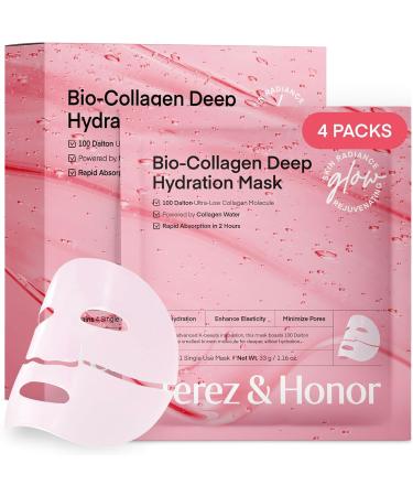 Masque Visage Collag ne Korean Skincare: 4 x 33g Real Deep Bio-Collagen Mask - Effet Glass Glow R duction des Pores Fermet & lasticit Anti-Rides - Peau Lisse & Lumineuse Sans Parfum 4 unit (Lot de 1)