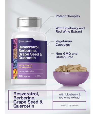 Horb ach Resveratrol Berberine Grape Seed & Quercetin | with Blueberry & Red Wine Extract | 120 Capsules | Non-GMO Gluten Free & Vegetarian Supplement - Buy Online on GoSupps.com