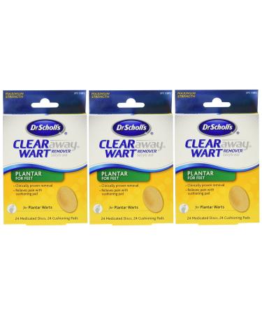Dr. Scholl's Clear Away Wart Remover Medicated Disks Plantar for Feet, 24 Count (Pack of 3)