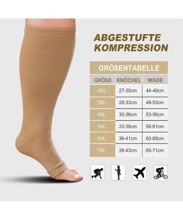 ZfSock Compression Stockings for Thick Calves - Medical Support Socks for Men & Women | 20-30mmHg Travel Socks - 7XL Beige - Buy Online on GoSupps.com