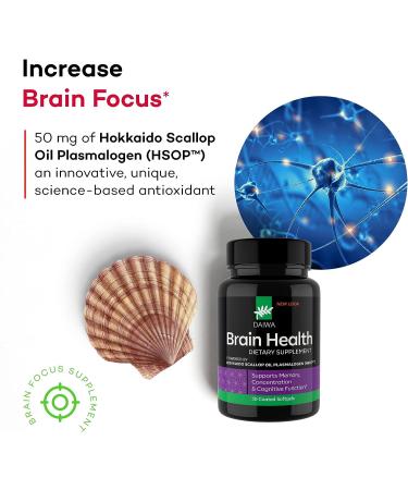 Daiwa Brain Health Plasmalogen Memory Supplement - Nootropic with Hokkaido Scallop Oil Plasmalogens for Focus and Cognitive Function - Buy Online on GoSupps.com
