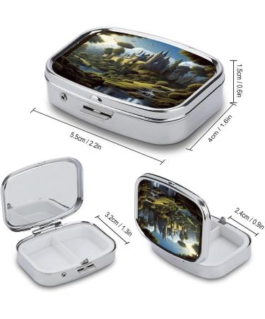Pill Box with Woods & Castle Print - 2 Compartment Portable Pill Organizer | Decorative Metal Medicine Case for Pocket & Purse - Buy Online on GoSupps.com