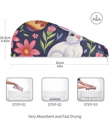 Rabbit Red Flowers Hair Towel 2 Pack | Super Absorbent Quick Dry Turbans for Women & Girls - Buy Online on GoSupps.com