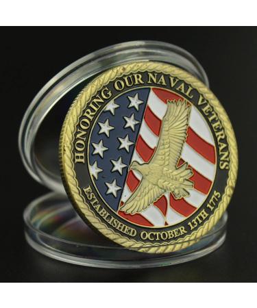 Fengjj 2 pieces US Navy commemorative coin in honor of our naval neveteran with a flying eagle in front of the US flag.
