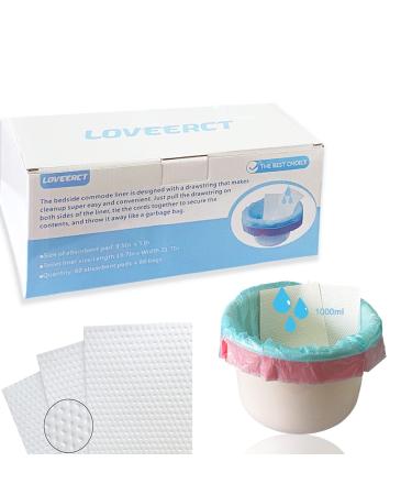Commode Liners Pads(60Pads+60Bags) Disposable Commode Liners,with Super Absorbent Pad,Fit All Standard Toilet Chair Bucket,Keep The Liquid Under Control,No Leaks Reduces Odor