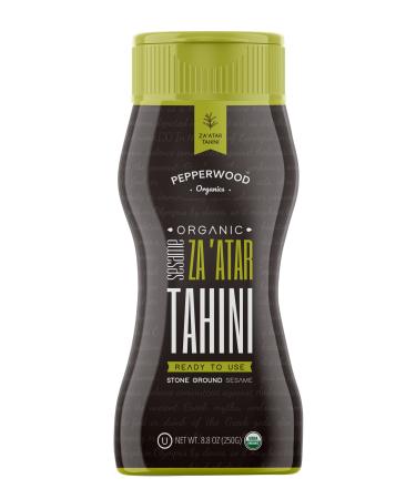 Organic Za'atar Sesame Tahini - Squeezable Creamy & Ready Tahini Paste - Non-GMO, Gluten-Free, Kosher, Vegan, Organic, Keto Friendly, Peanut-Free, 8.8 Ounce (250g) Za'atar 8.8 Ounce (Pack of 1)