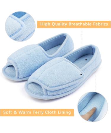 Git-up Women's Diabetic Slippers - Memory Foam, Adjustable Open Toe, Rubber Sole - Blue - Size 6 - Buy Online on GoSupps.com